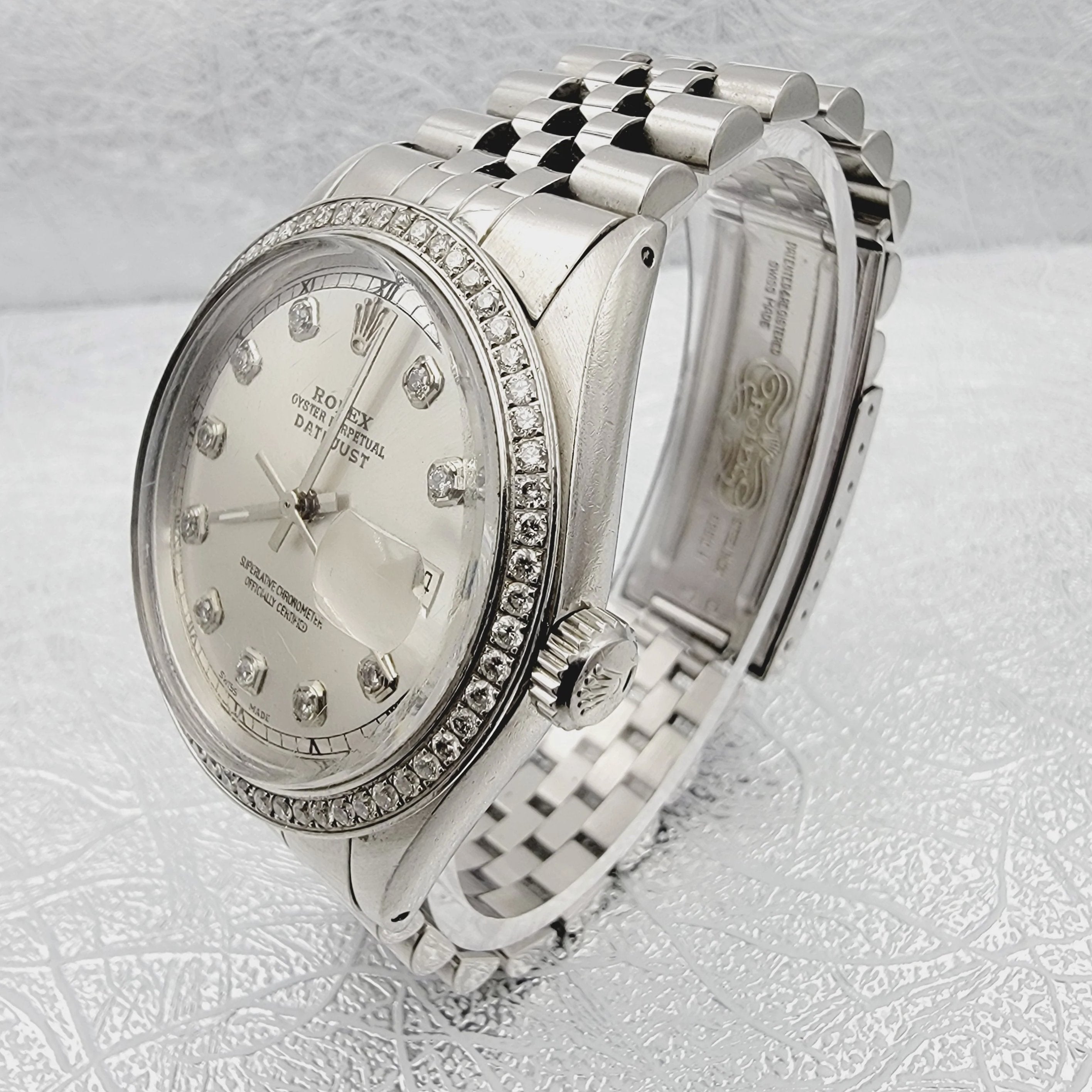 1977 Men's Rolex 36mm DateJust Vintage Stainless Steel Watch with Silver Diamond Dial and Diamond Bezel. (Pre-Owned 1603)