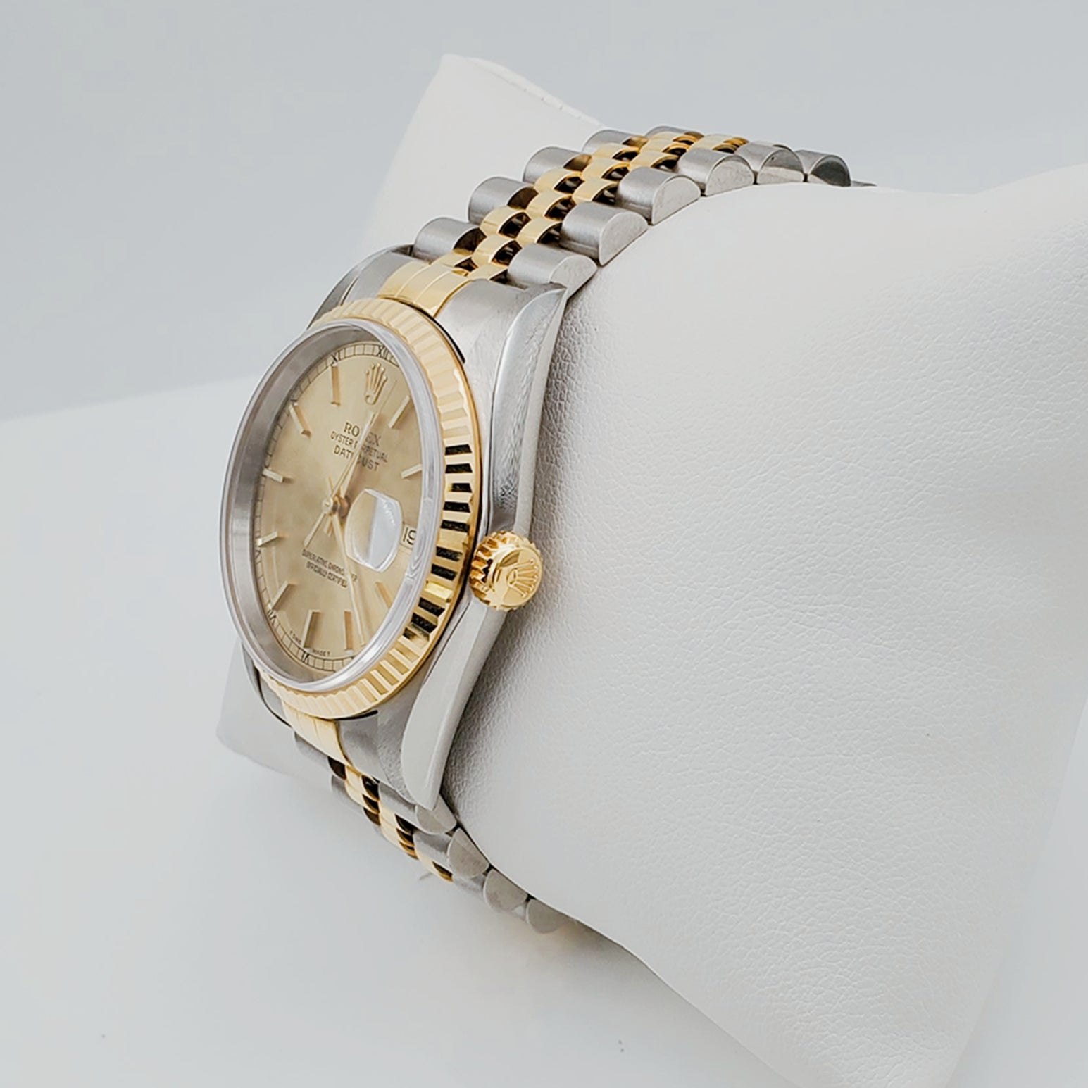 Men's Rolex 36mm DateJust Two-Tone 18K Gold / Stainless Steel Watch with Champaign Dial and Fluted Bezel. (NEW 16233)