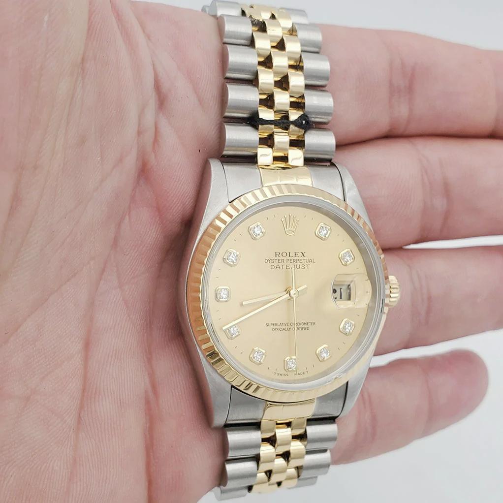 Men's Rolex 36mm DateJust Two Tone 18K Gold / Stainless Steel Watch with Champaigne Diamond Dial and Fluted Bezel. (Pre-Owned 16233)