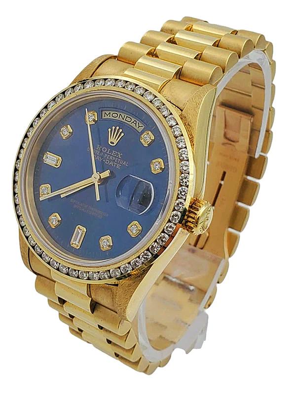 Men's Rolex 36mm Presidential 18k Yellow Gold Watch with Blue Diamond Dial and Diamond Bezel. (NEW 18238)