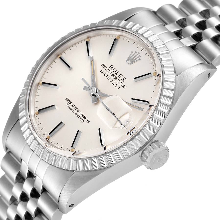 Men's Rolex 36mm Vintage DateJust Stainless Steel Watch with Silver Dial and Fluted Bezel. (Pre-Owned)