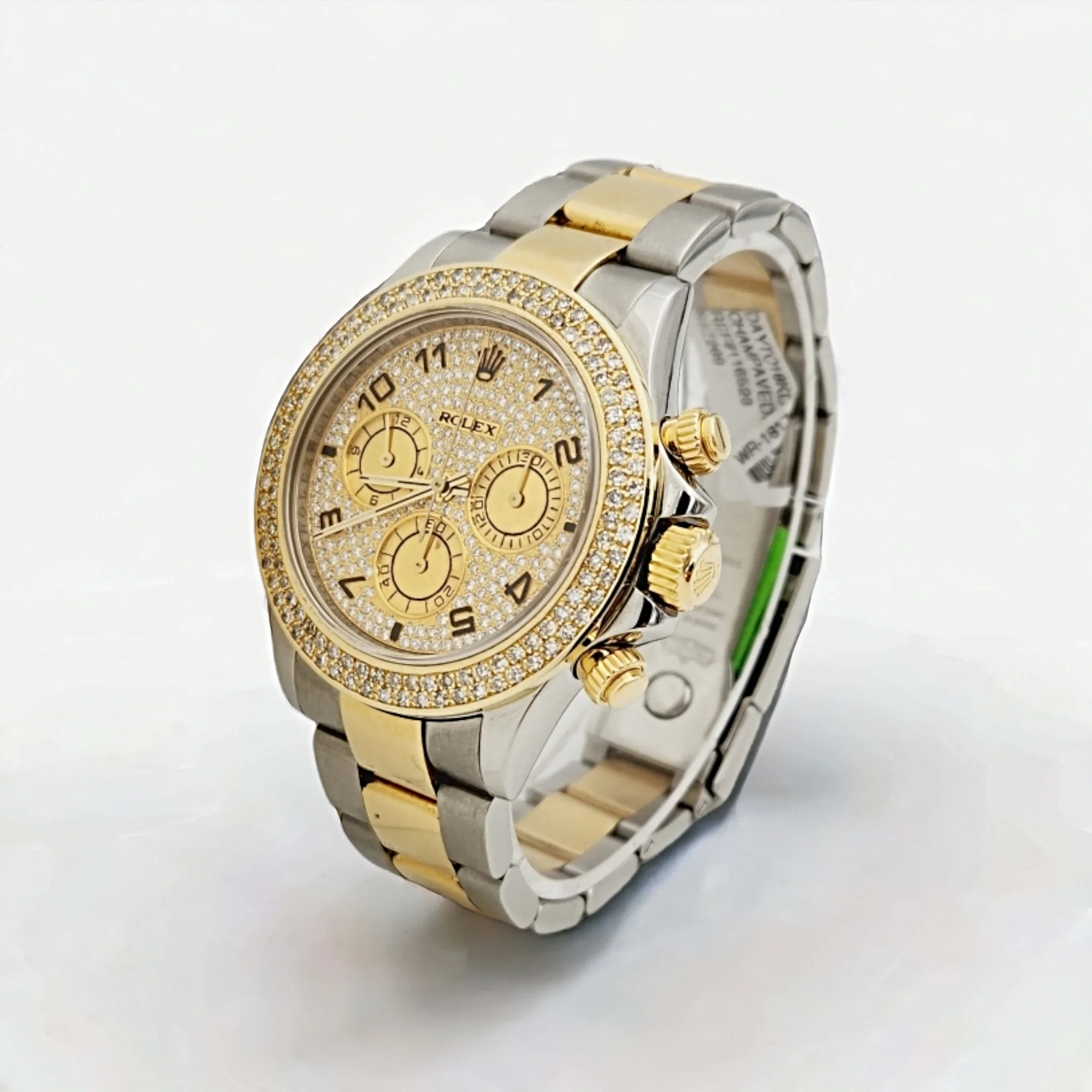 Men's Rolex 40mm Daytona Two Tone 18K Yellow Gold / Stainless Steel Watch with Diamond Dial and Diamond Bezel. (Pre-Owned 116523)