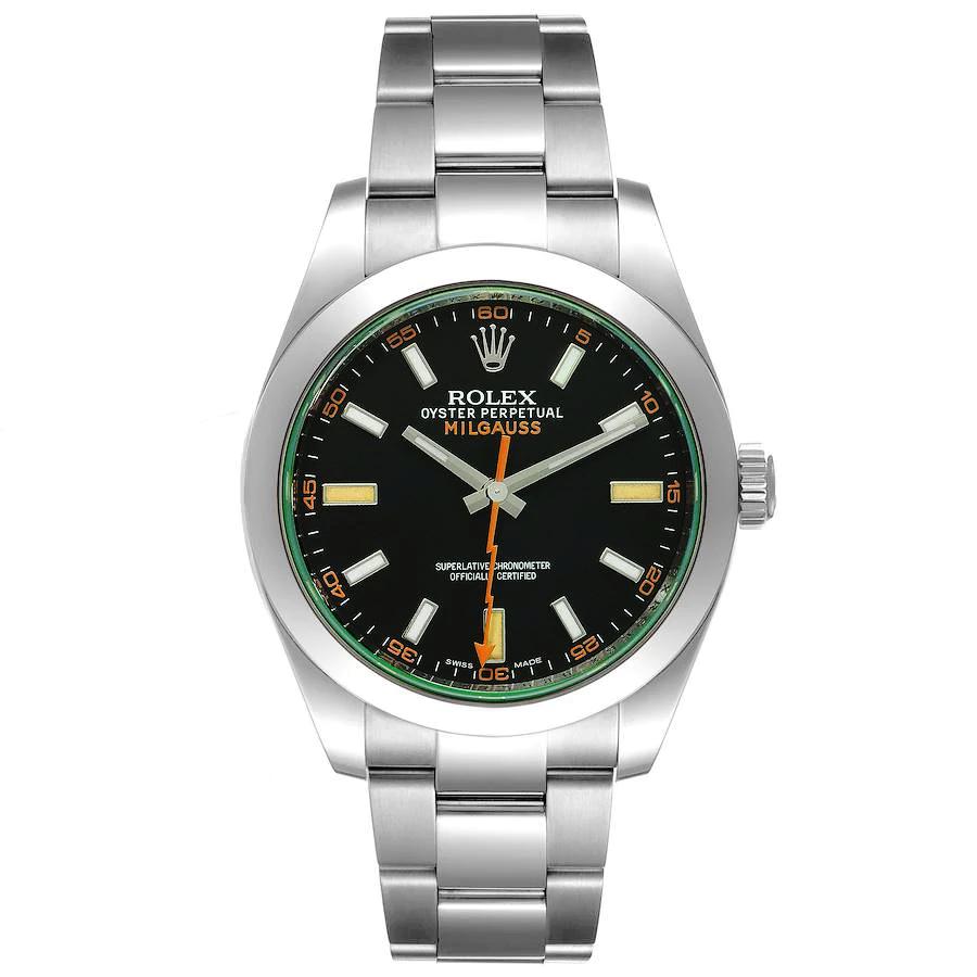 Men's Rolex 40mm Milgauss Oyster Perpetual Stainless Steel Watch with Green Sapphire Crystal Dial. (Pre-Owned 116400GV)