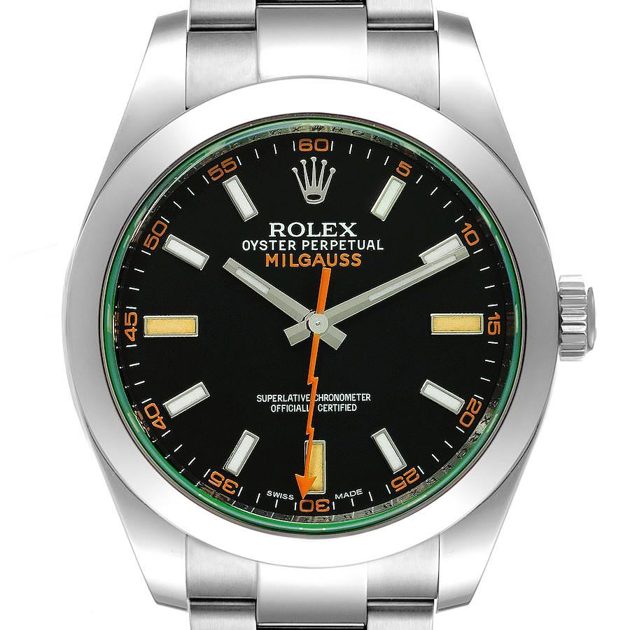 Men's Rolex 40mm Milgauss Oyster Perpetual Stainless Steel Watch with Green Sapphire Crystal Dial. (Pre-Owned 116400GV)