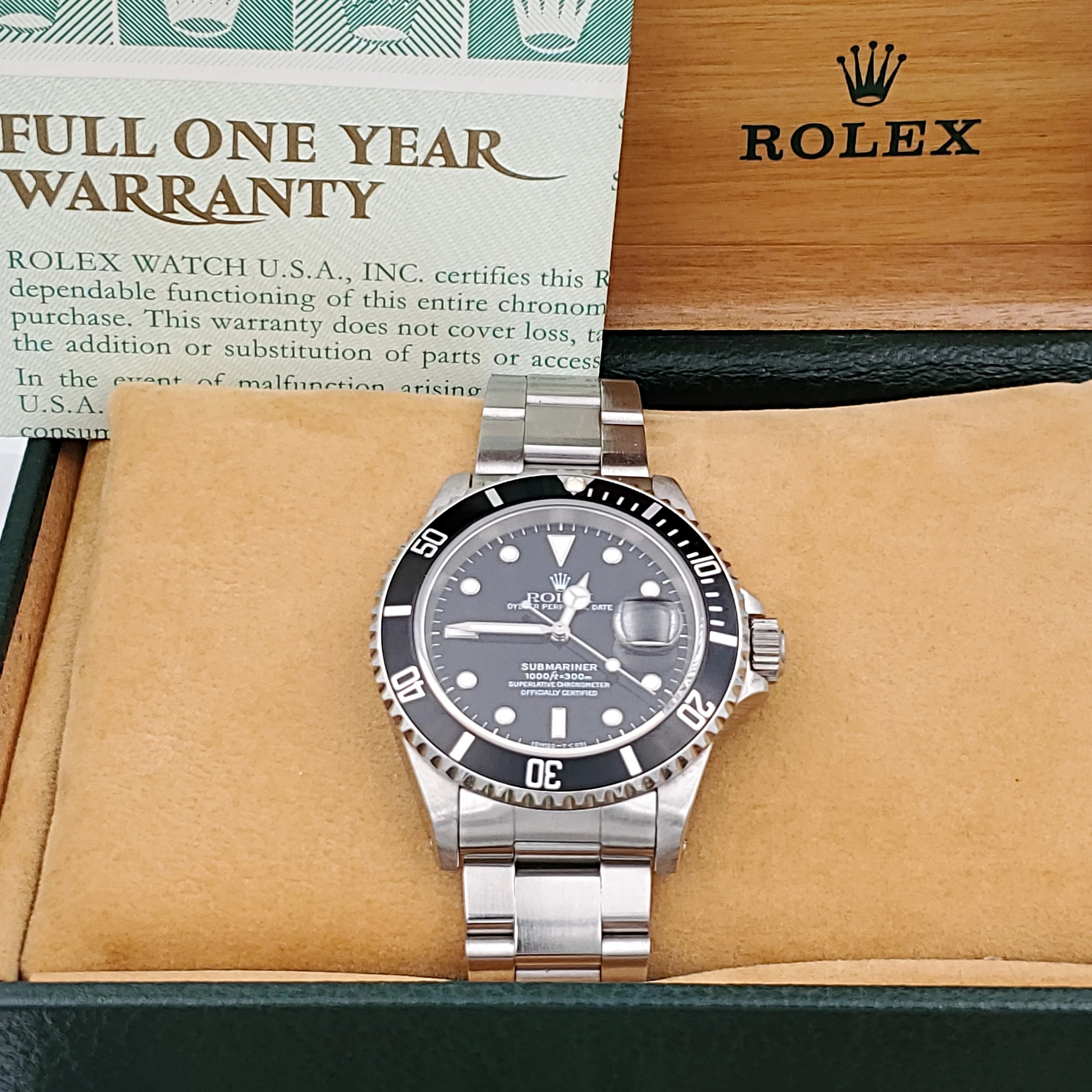 Men's Rolex 40mm Submariner Date Oyster Perpetual Stainless Steel Watch with Black Dial and Black Bezel. (NEW 16718)