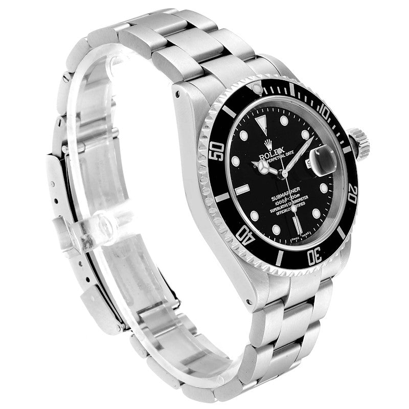 Men's Rolex 40mm Submariner Date 16610 Oyster Perpetual Stainless Steel Watch with Black Dial and Black Bezel. (Pre-Owned)