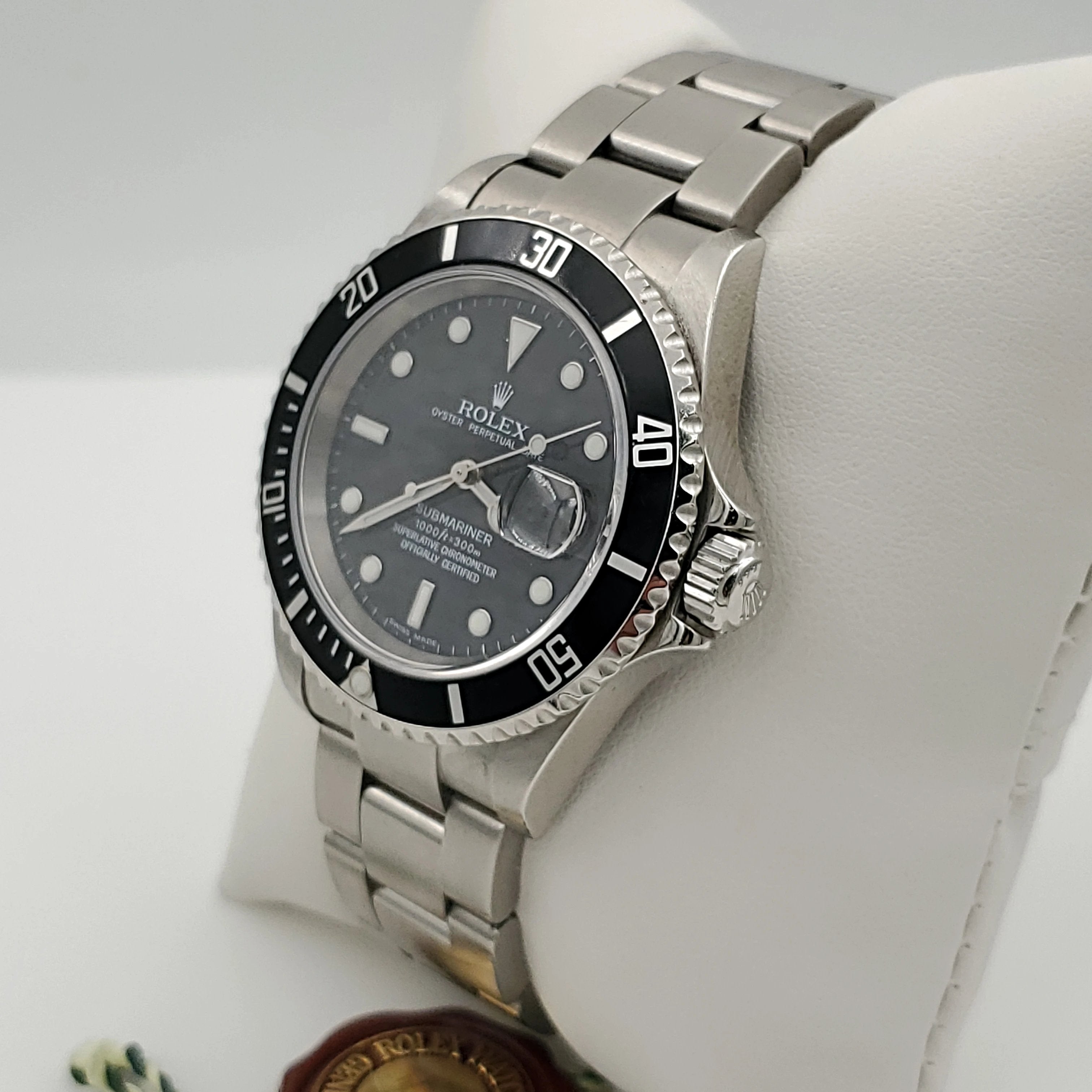Men's Rolex 40mm Submariner Date 16610 Oyster Perpetual Stainless Steel Watch with Black Dial and Black Bezel. (Pre-Owned)