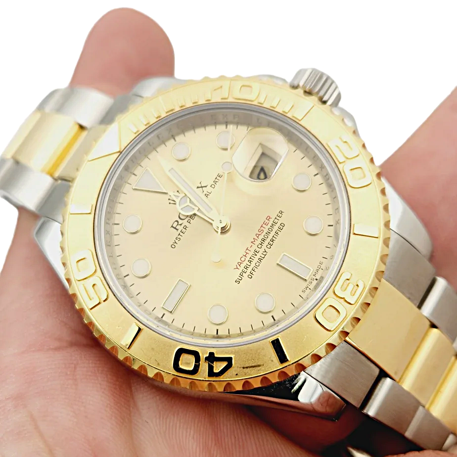 Men's Rolex 40mm Yacht-Master 18K Yellow Gold / Stainless Steel Watch with Gold Dial. (Pre-Owned 16623)