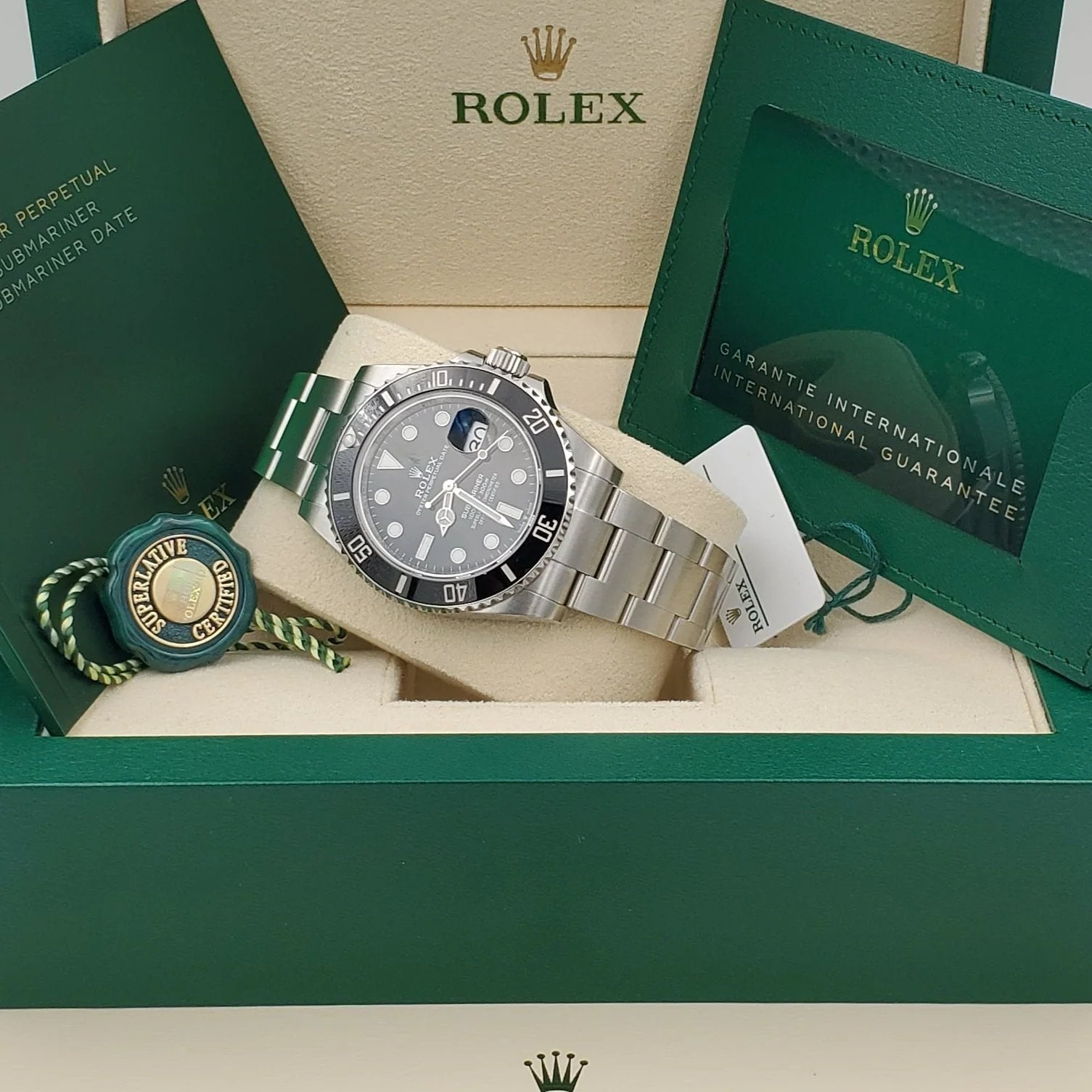 2015 Men's Rolex 40mm Submariner Date Oyster Perpetual Stainless Steel Watch with Black Dial and Black Bezel. (Pre-Owned Box/Card 116610LN)