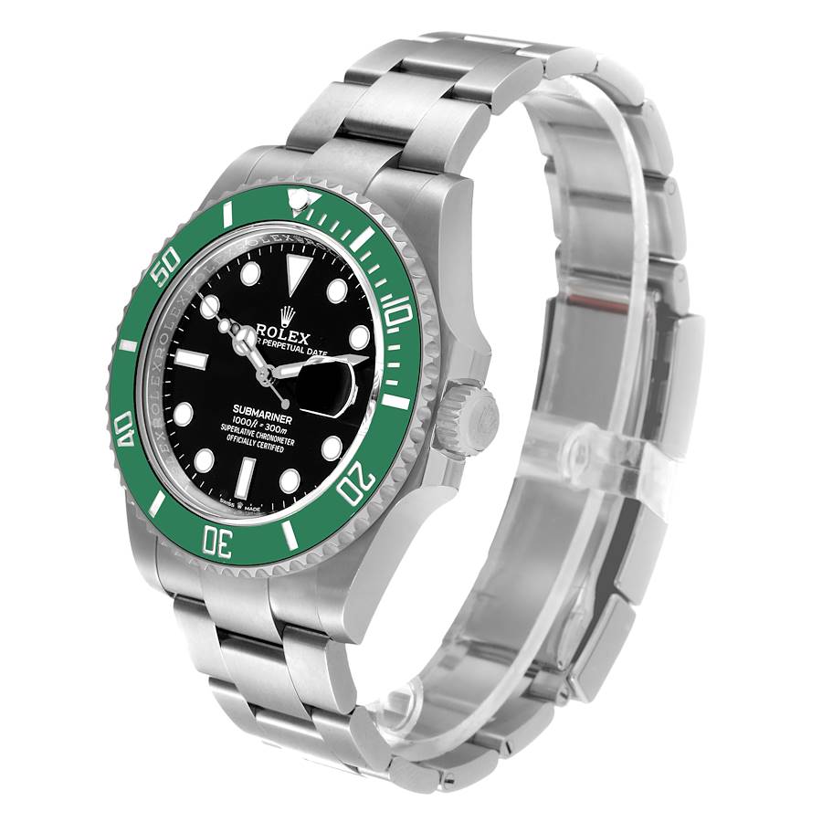 Men's Rolex 40mm Submariner Date Oyster Perpetual Stainless Steel Watch with Black Dial and Green Bezel. (NEW 126610LV)