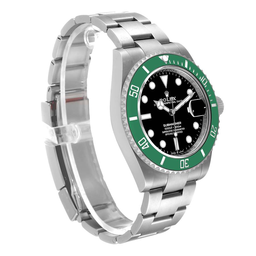 Men's Rolex 40mm Submariner Date Oyster Perpetual Stainless Steel Watch with Black Dial and Green Bezel. (NEW 126610LV)