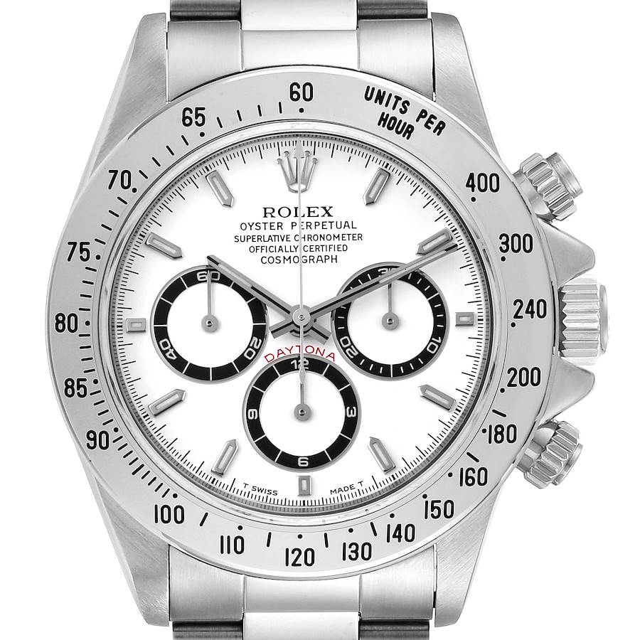 Men's Rolex Daytona 40mm Stainless Steel Watch with White Chronograph Dial. (Pre-Owned 16520)