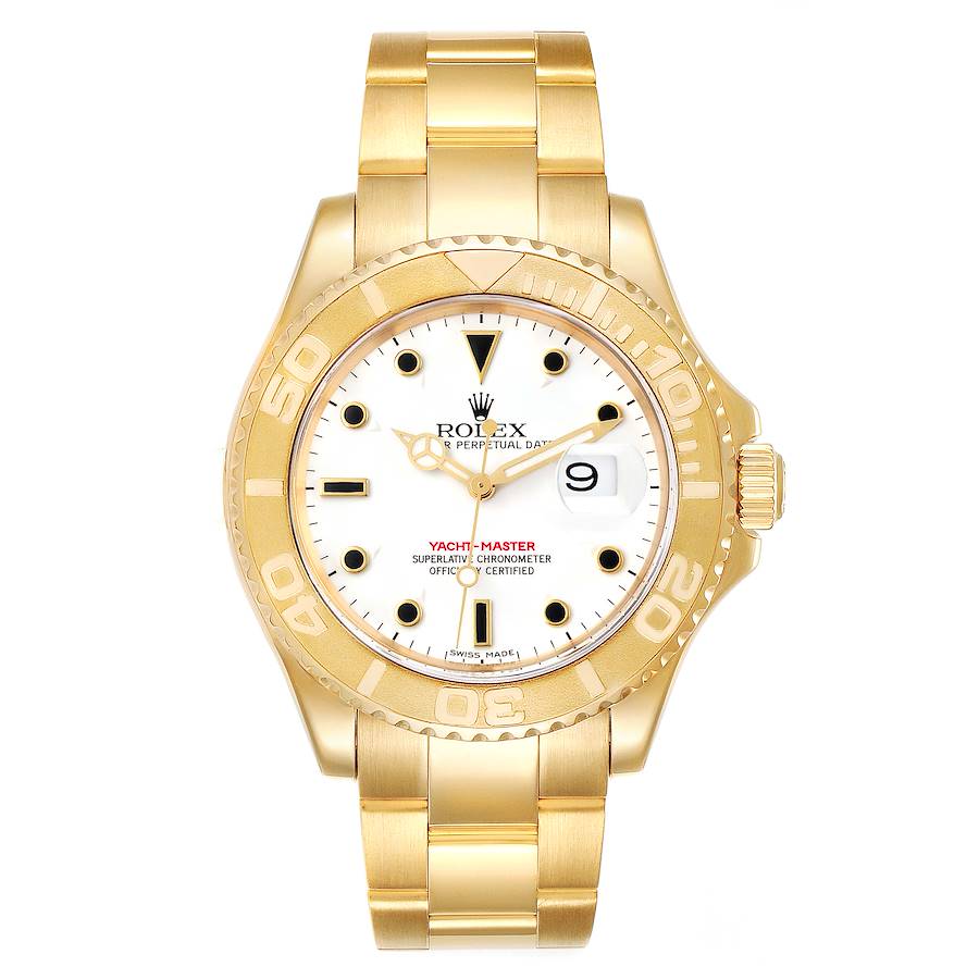 Men's Rolex Yacht Master 40mm Oyster Perpetual 18K Solid Yellow Gold Watch with Chronometer and White Dial. (Pre-Owned 16628)