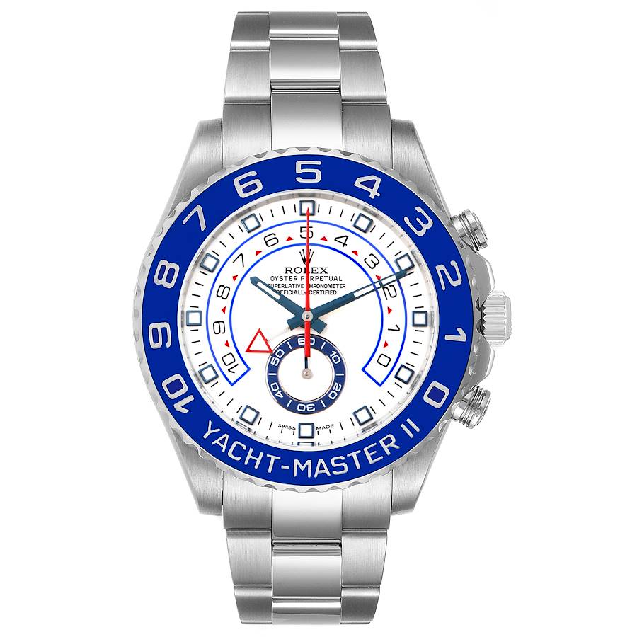 Men's Rolex Yacht Master II Oyster 44mm Perpetual Stainless Steel Watch with White Dial and Signature Bezel. (Pre-Owned 116680)