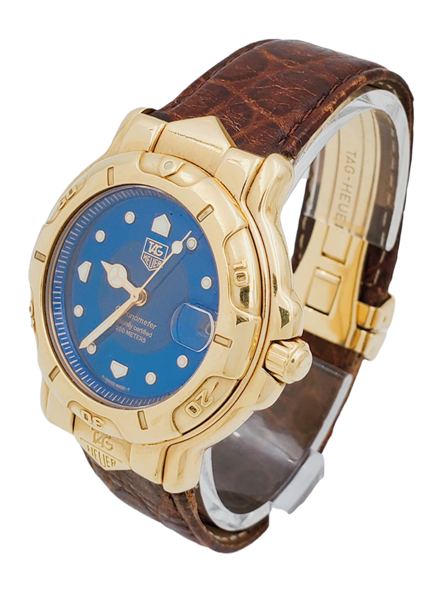 Men's TAG Heuer 38mm Solid 18K Yellow Gold Watch with Blue Dial