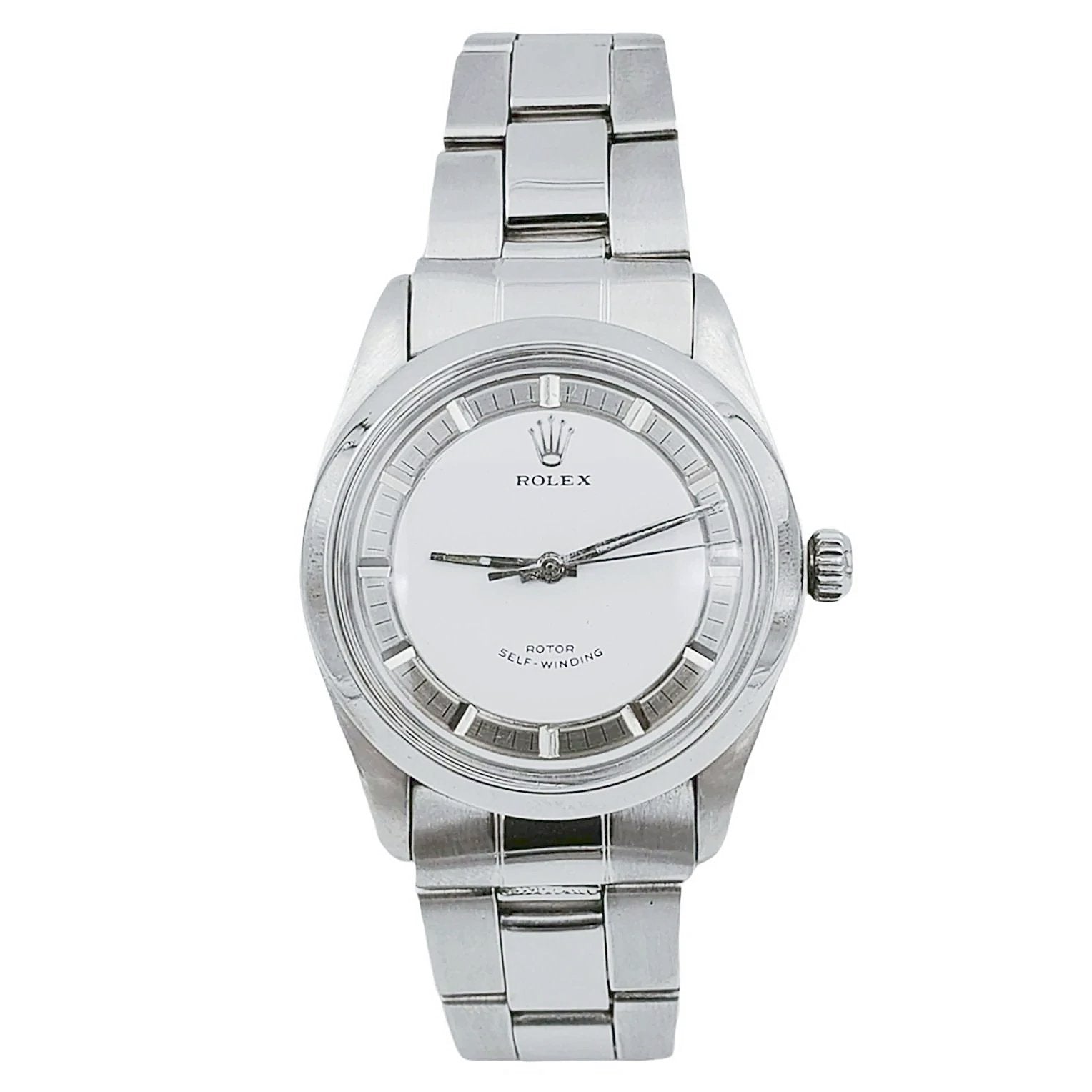 Men's Rolex 34mm Vintage Rotor 1950 Stainless Steel Watch with White Dial and Smooth Bezel. (Pre-Owned)