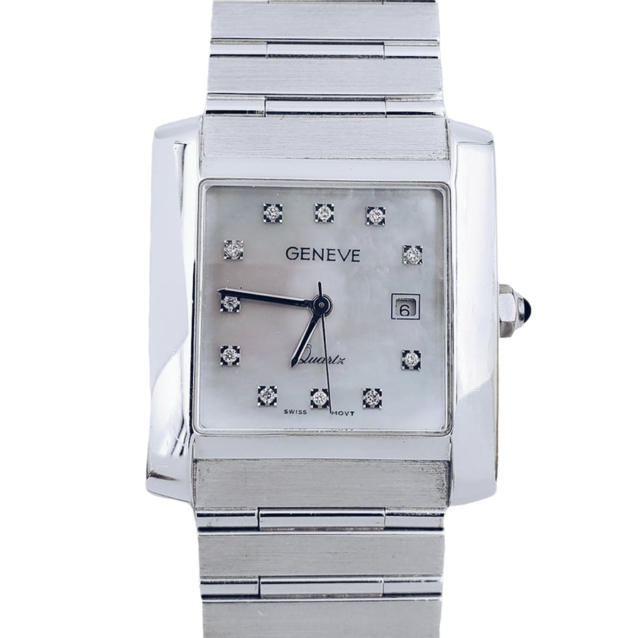 Unisex Geneve 14K White Gold Watch with Mother of Pearl Diamond Dial. (Pre-Owned)