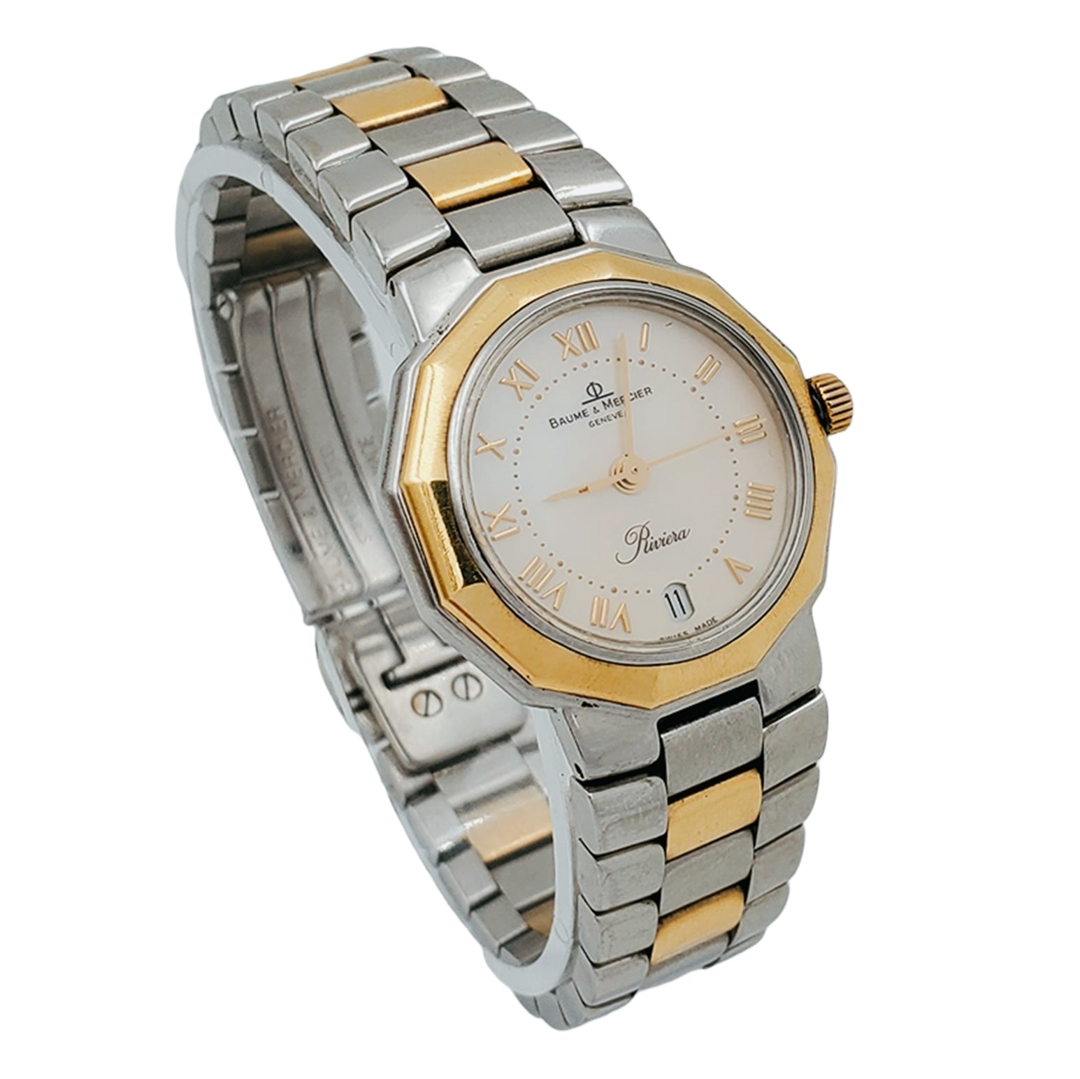 Ladies Baume & Mercier Riviera Two Tone Gold Plated / Stainless Steel Watch with Mother of Pearl Dial. (Pre-Owned)