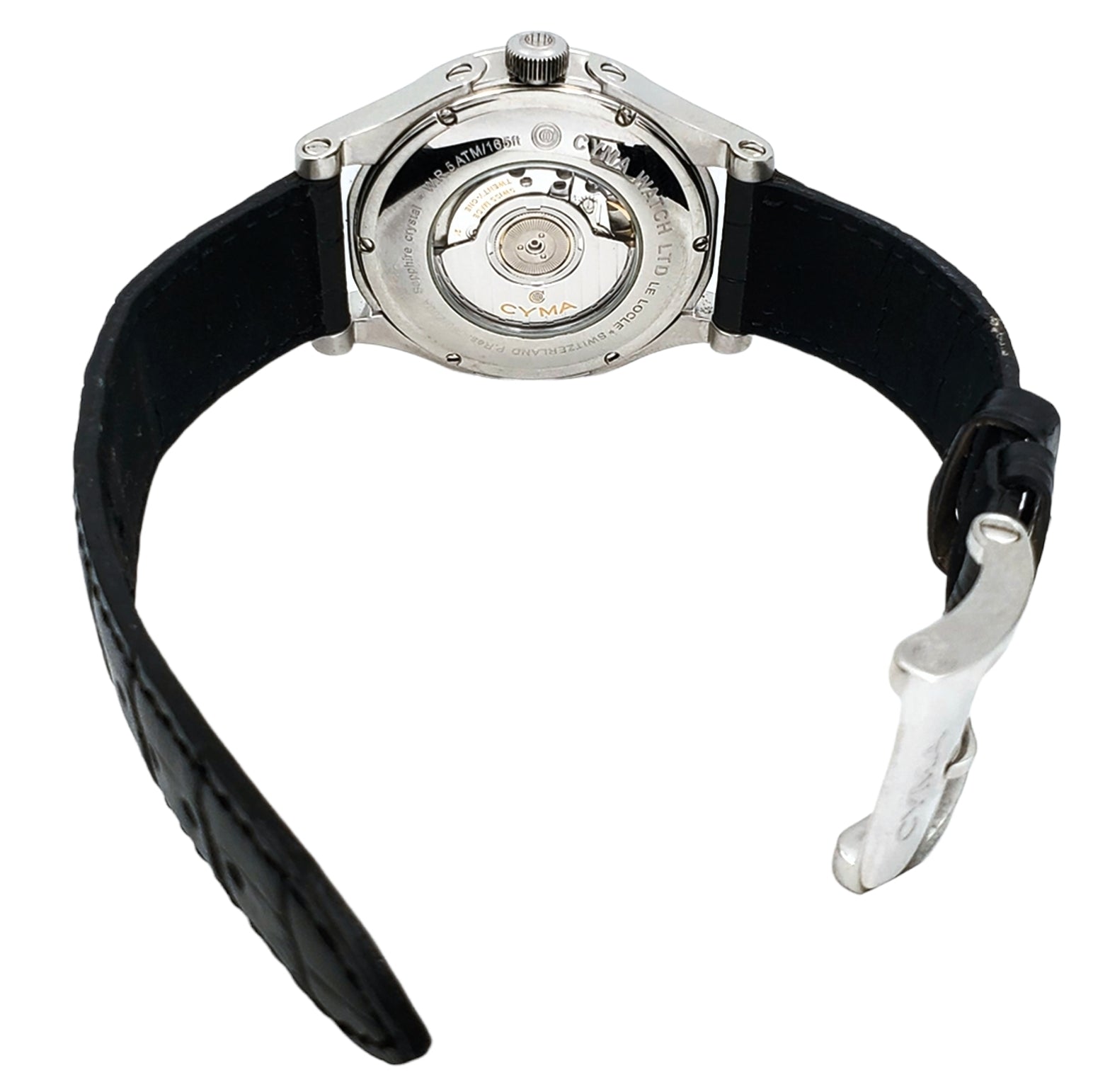 Men's CYMA Chronometer 40mm Imperium XL Stainless Steel Watch with Black Leather Band and Black Dial. (Pre-Owned)