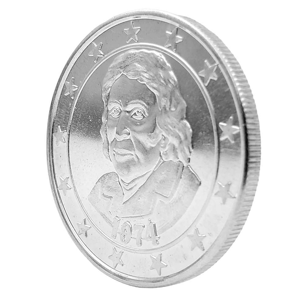 1974 The Jefferson Mint 1 oz .999 World Trade Fine Pure Silver Coin. (TUBE OF 18)