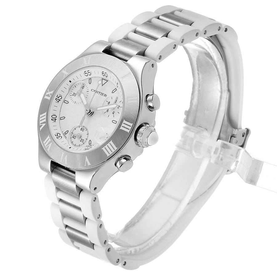 Ladies Cartier Must 21 Stainless Steel Watch with White Rubber Band and White Dial. (Pre-Owned W10197U2)