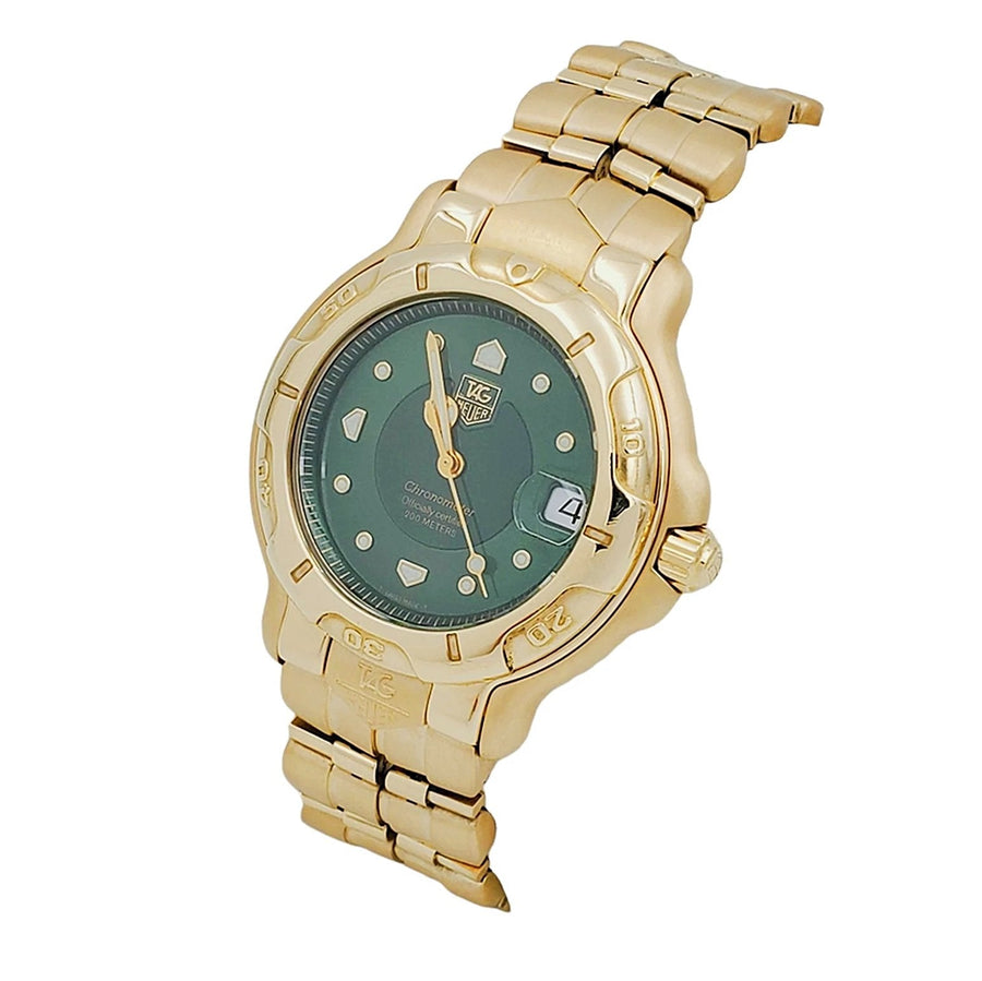 Men's TAG Heuer 38mm Solid 18K Yellow Gold Watch with Green Dial and Smooth Bezel. (Pre-Owned WH514)