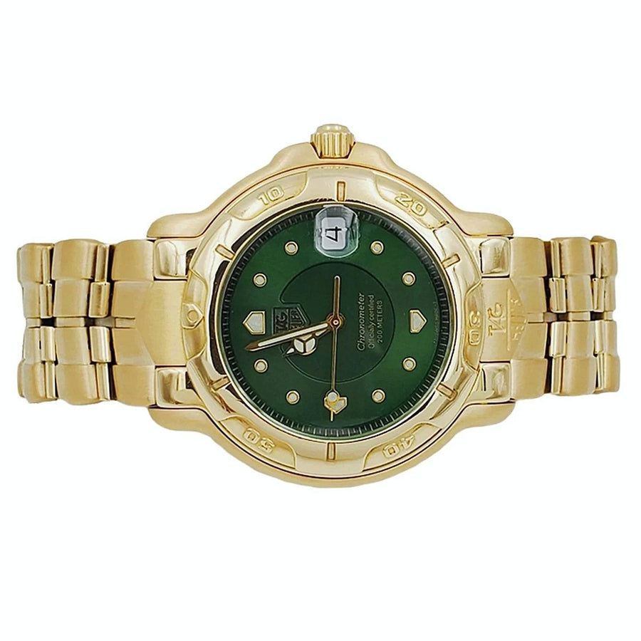 Men's TAG Heuer 38mm Solid 18K Yellow Gold Watch with Green Dial and Smooth Bezel. (Pre-Owned WH514)