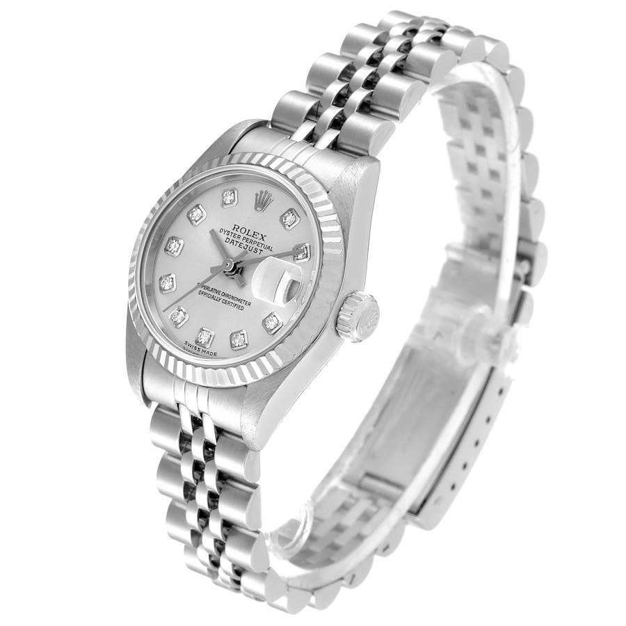 Unisex Midsize Rolex DateJust 31mm Stainless Steel Watch with Silver Diamond Dial and Fluted Bezel. (Pre-Owned)