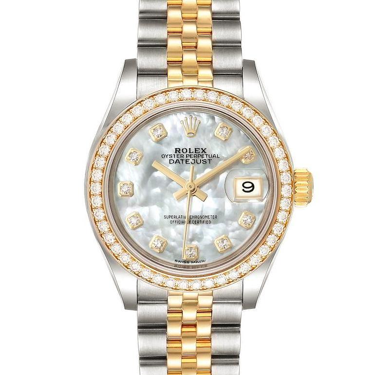 Ladies Rolex 26mm DateJust 18K Gold Two Tone / Stainless Steel Watch with Mother of Pearl Diamond Dial and Diamond Bezel. (Pre-Owned)
