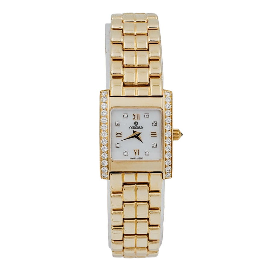 Women's Concord La Scala Solid 14K Yellow Gold Band Watch with Diamond White Dial and Diamond Bezel. (Pre-Owned)