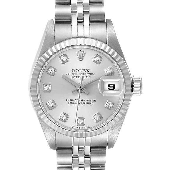 Ladies Rolex 26mm DateJust Stainless Steel Watch with Silver Diamond Dial and Fluted Bezel. (Pre-Owned)