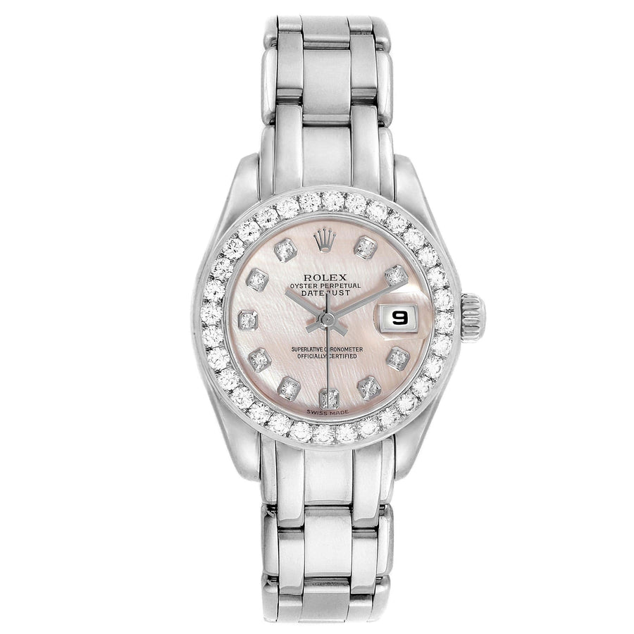 Women's Rolex 29mm Pearlmaster 18K White Gold Watch with Mother of Pearl Diamond Dial and Diamond Bezel. (Pre-Owned)
