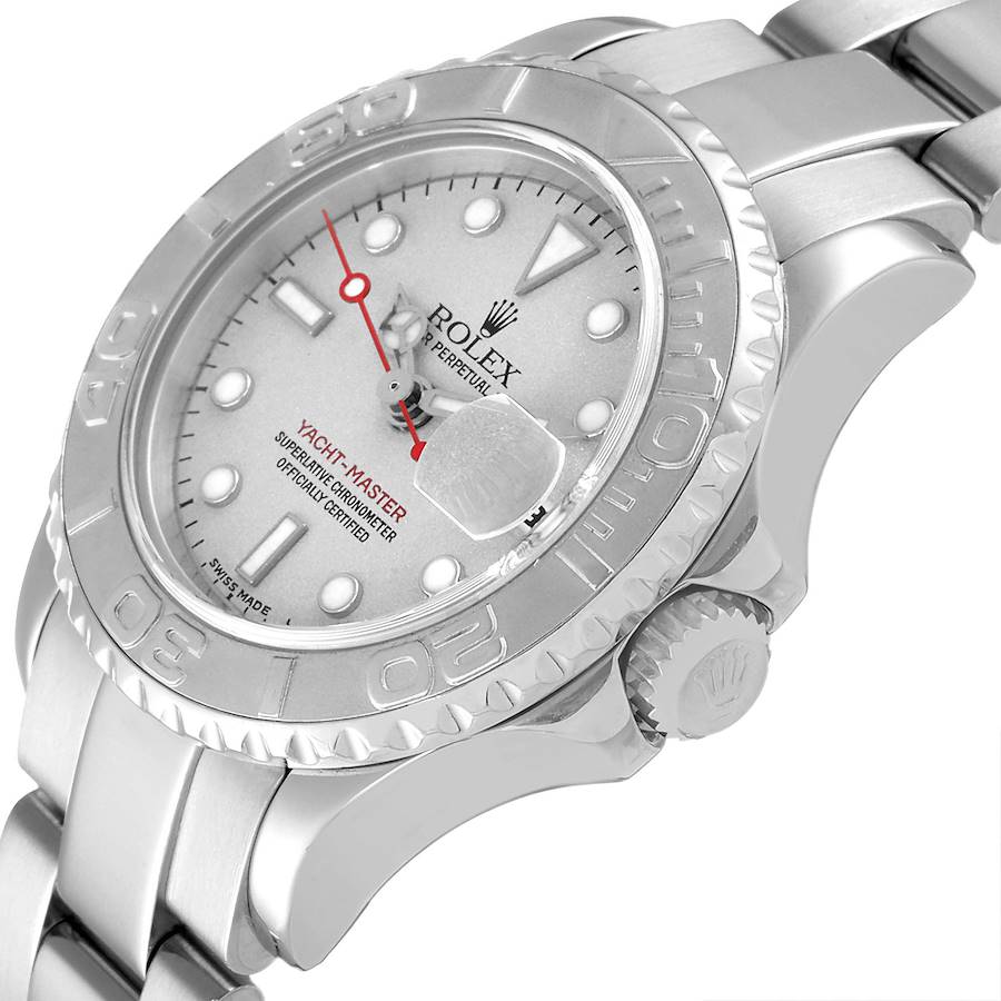 Ladies Rolex 29mm Platinum / Stainless Steel Yacht Master Watch with Platinum Dial and Rotatable Platinum Bezel. (NEW 169622)
