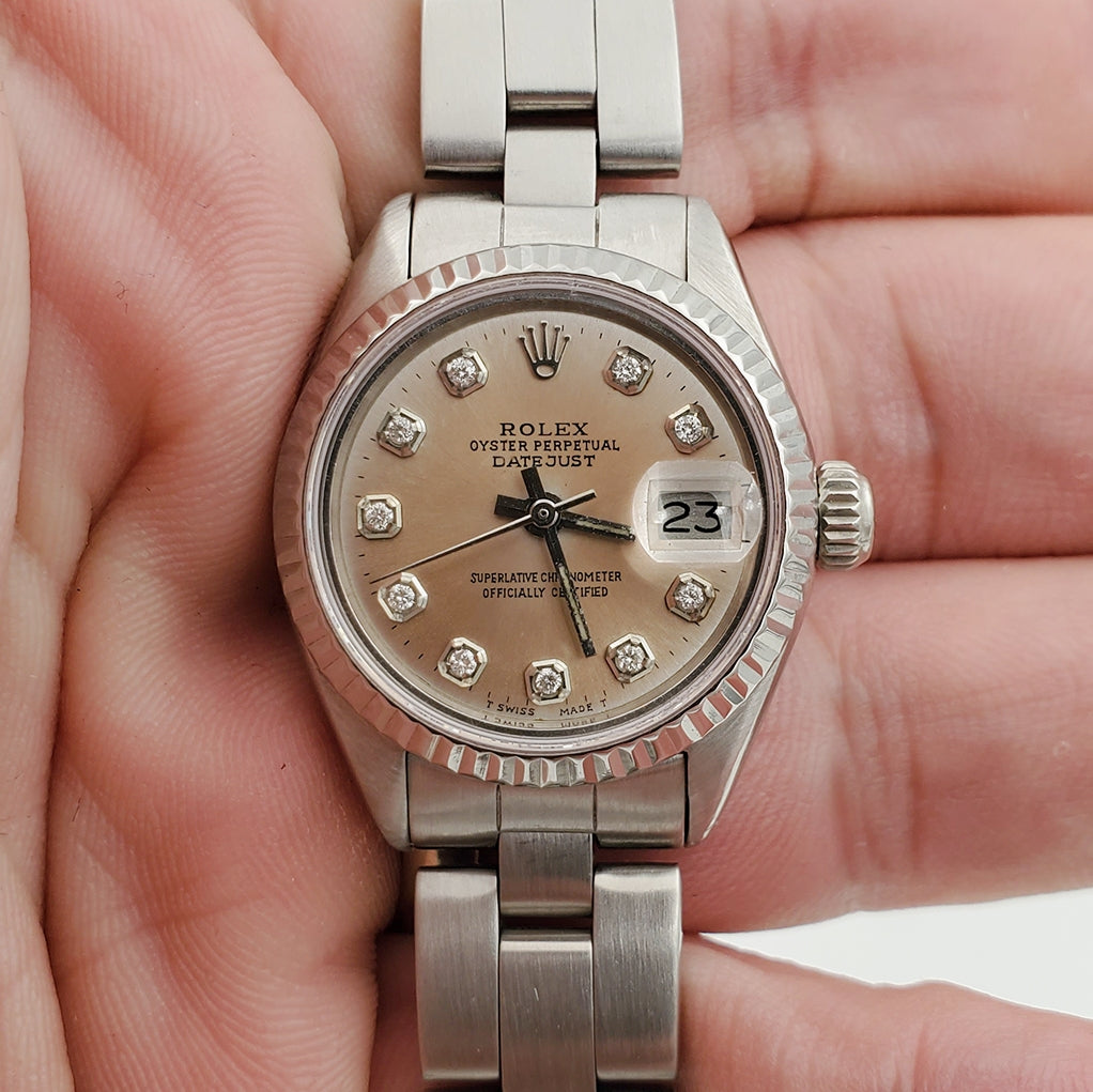 Ladies Rolex DateJust 26mm Stainless Steel Watch with Bronze Diamond Dial and Fluted Bezel. (Pre-Owned 179174)