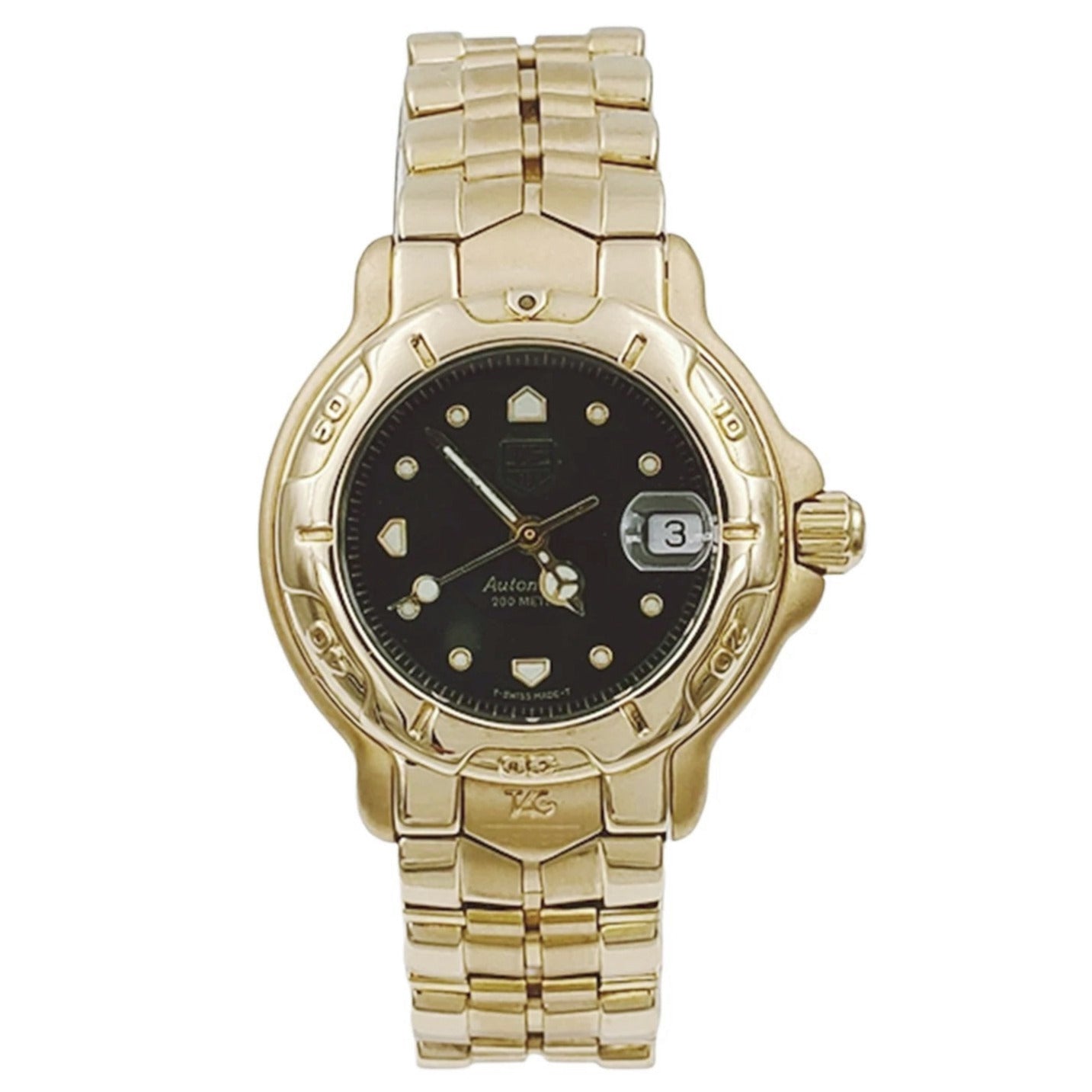 Women's TAG Heuer 28mm Chronometer Solid 18K Yellow Gold Watch with Green Dial and Smooth Bezel. (Pre-Owned WH514)