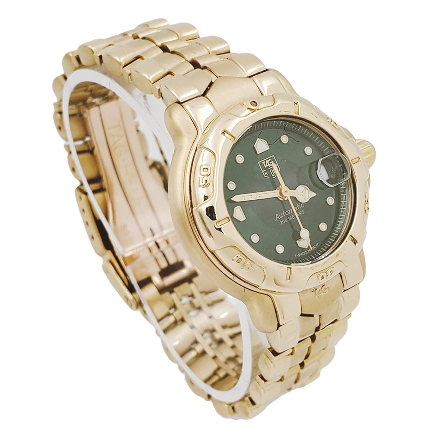 Ladies TAG Heuer 28mm Solid 18K Yellow Gold Watch with Green Dial and Smooth Bezel. (Pre-Owned WH514)