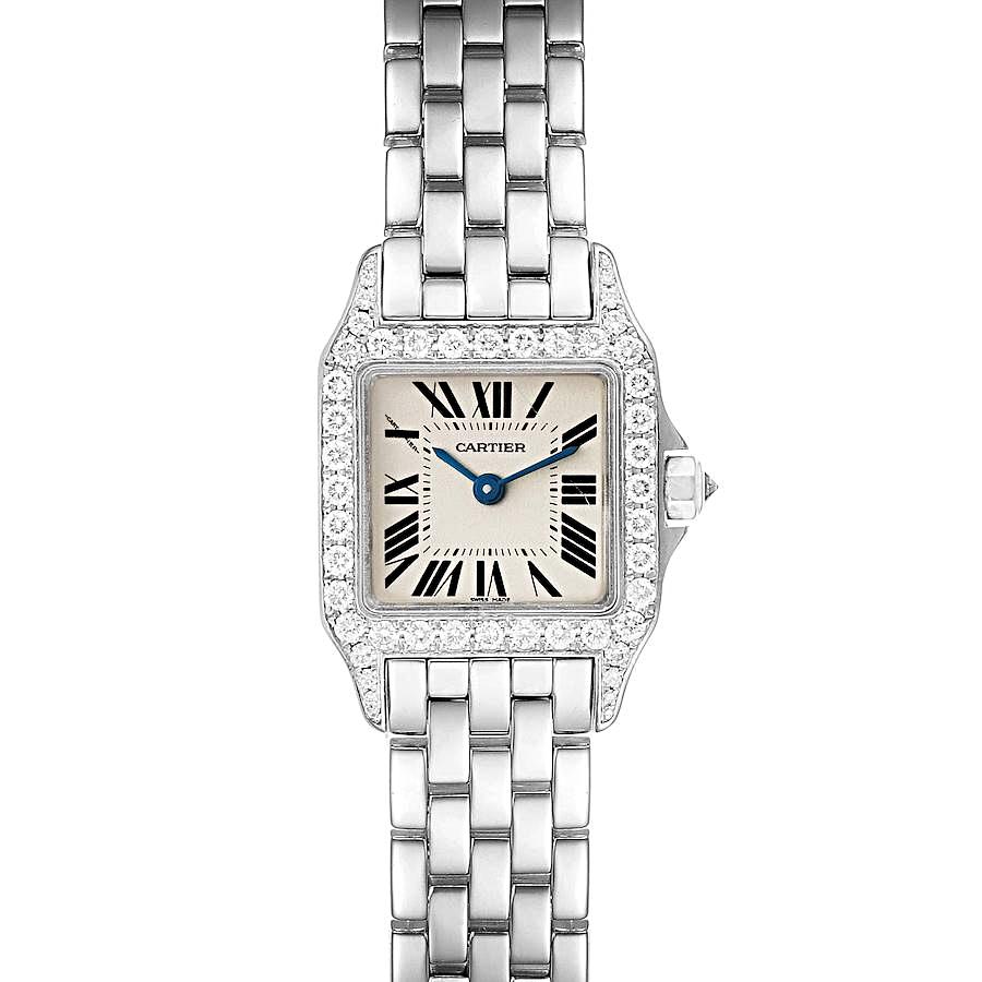 Ladies Medium Cartier Santos Watch with 1.00 CT Custom Diamond Bezel and Lugs In Polished Finish. (Pre-Owned W25065Z5)