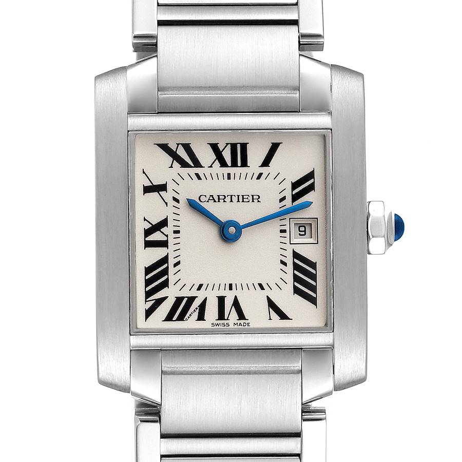 Ladies Medium Cartier 25mm Tank Francaise Stainless Steel Watch In Matte Finish. (Pre-Owned)