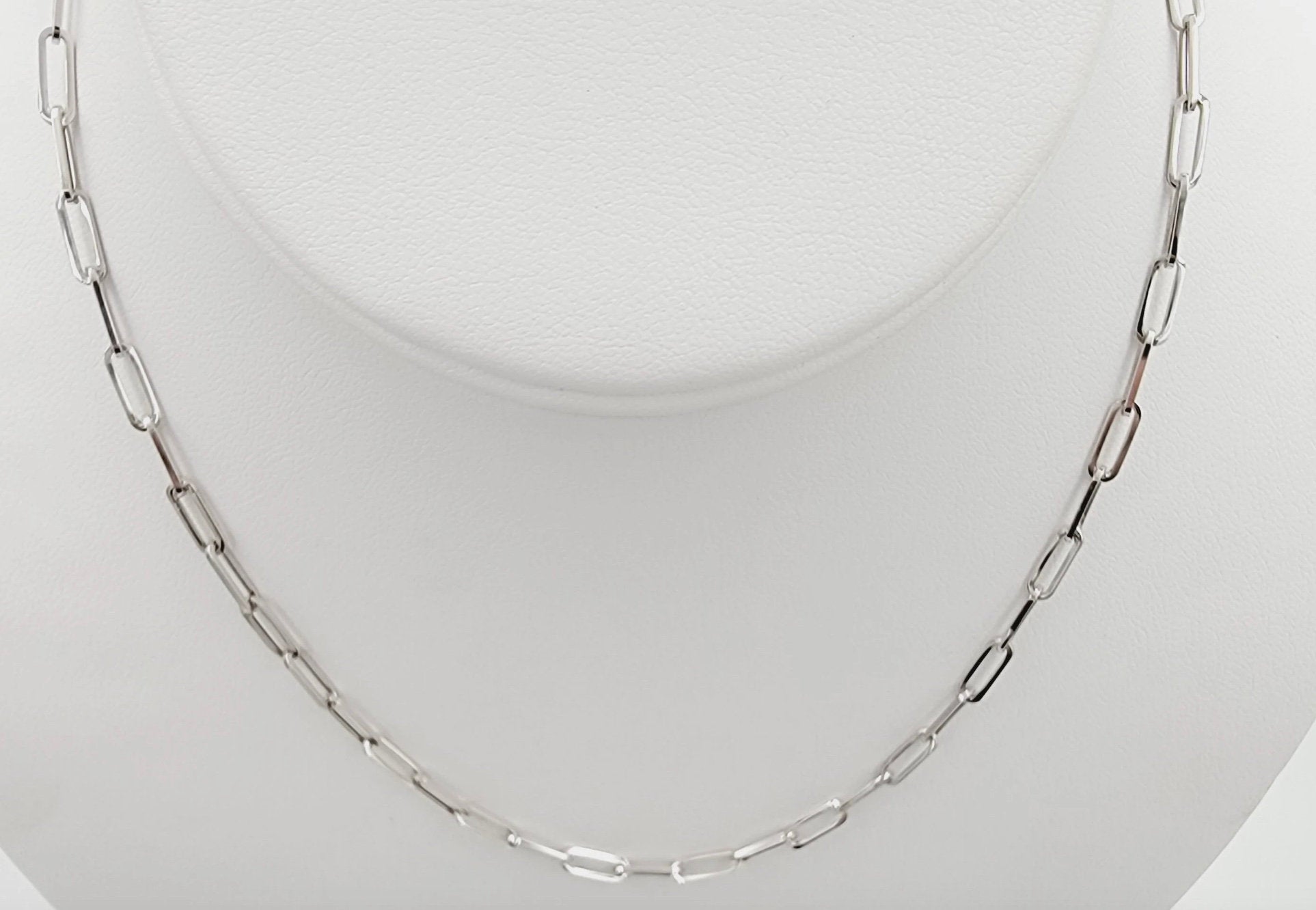Women's 14k Solid White Gold Paperclip Chain Necklace,16,20,22 Inch.