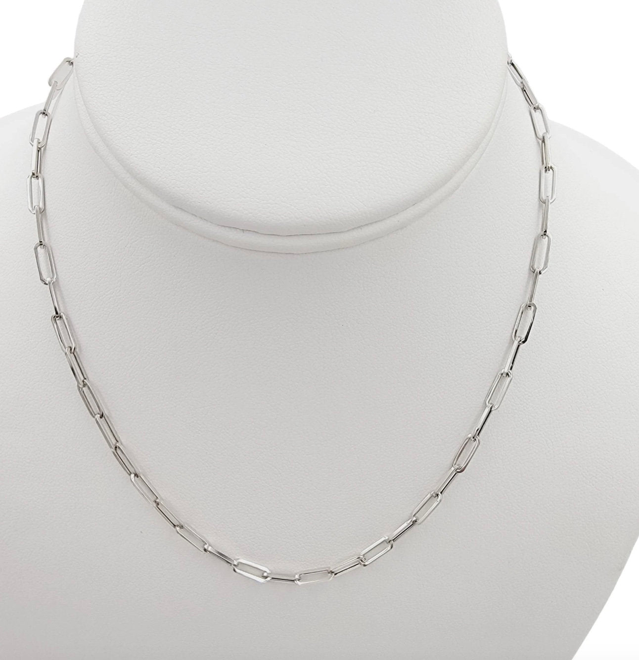 Women's 14k Solid White Gold Paperclip Chain Necklace,16,20,22 Inch.