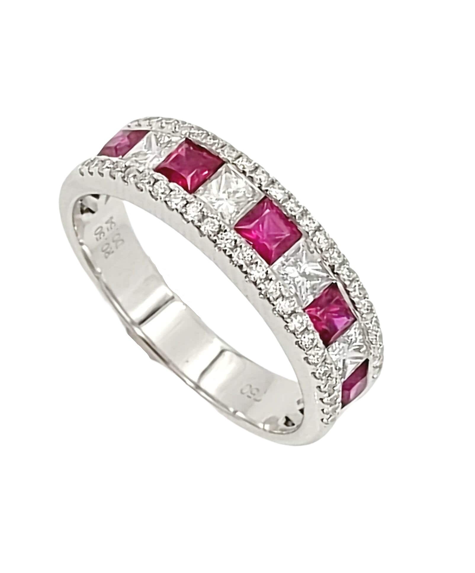 18k white gold Diamond and Ruby Ring, Gift for Her Christmas Ring Jewelry