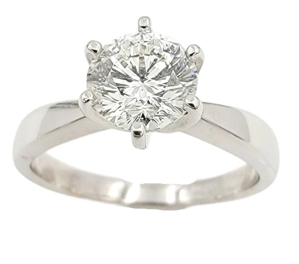 Platinum Solitaire Diamond Ring. Octagon Brilliant Cut Diamond.