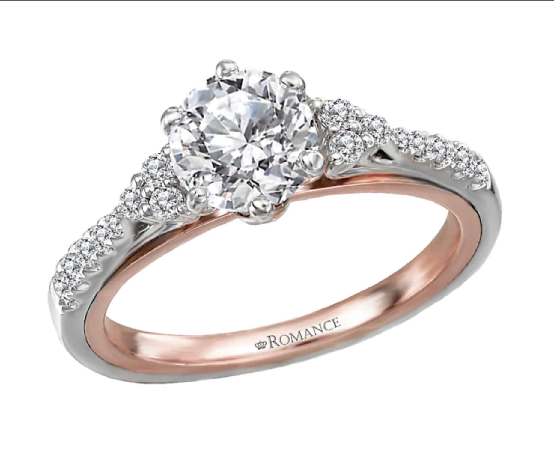 14K Two Tone White/Rose Gold Semi-Mount Romance Collection Wedding Ring.