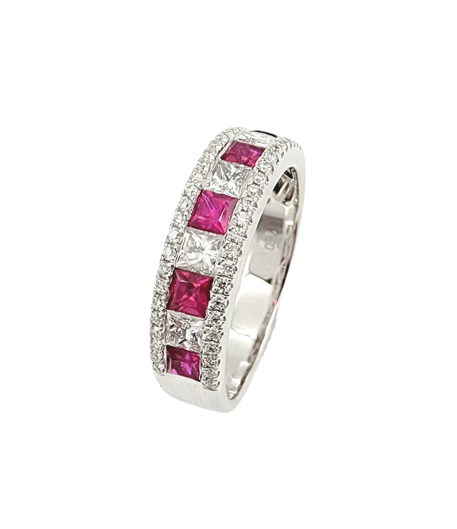 18k white gold Diamond and Ruby Ring, Gift for Her Christmas Ring Jewelry