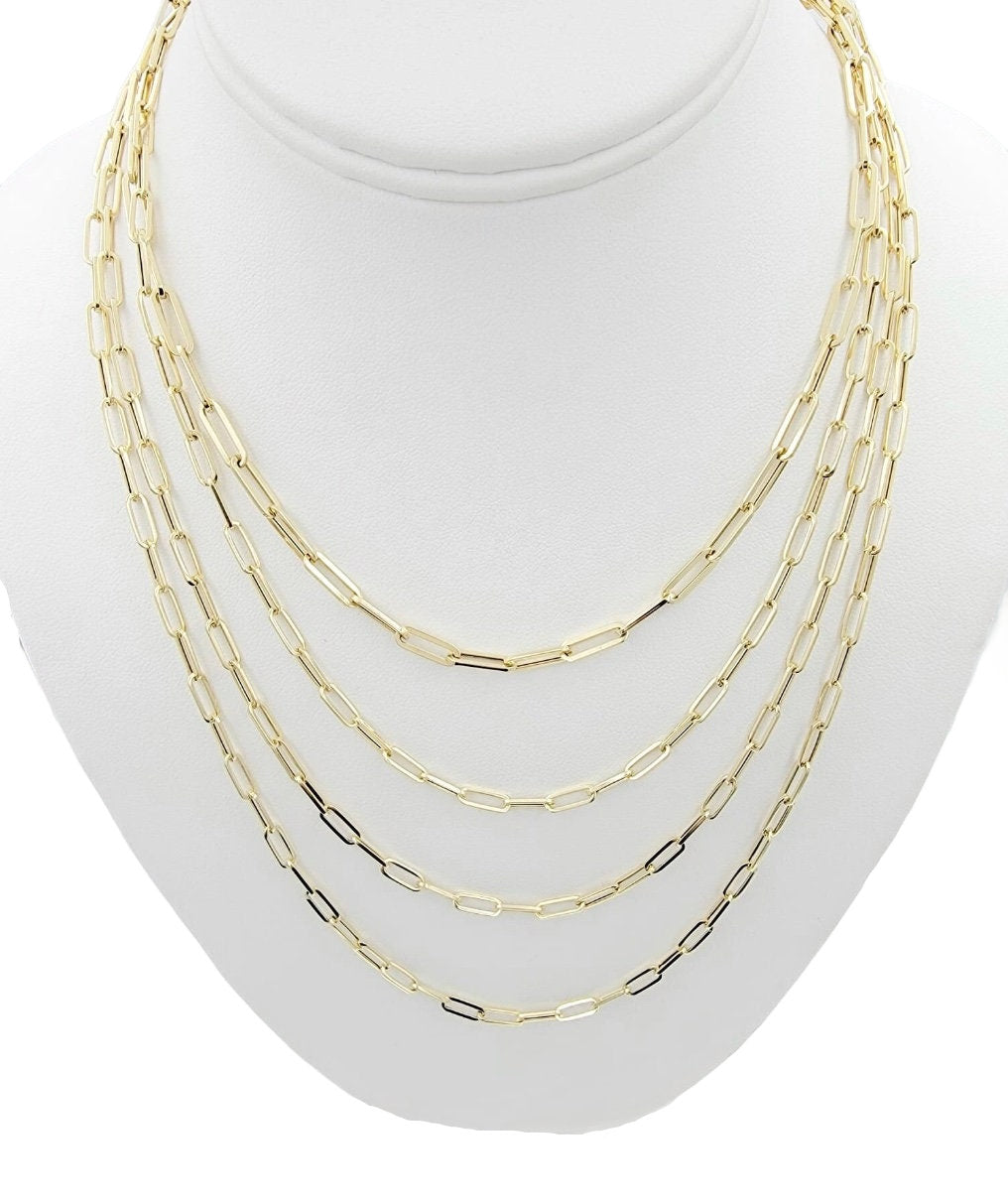 Ladys 14k Paperclip Chain Necklace, 16 Inch Solid Yellow Gold Gift for Her