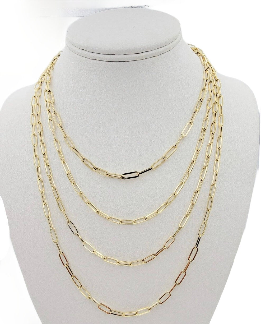 Ladys 14k Paperclip Chain Necklace, 16 Inch Solid Yellow Gold Gift for Her