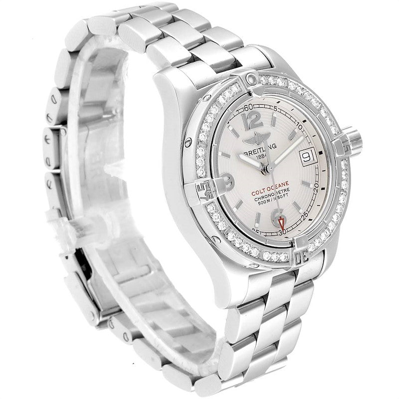 Ladies Breitling 34mm Colt Oceane Stainless Steel Watch with Silver Dial and Diamond Bezel. (Pre-Owned A77380)
