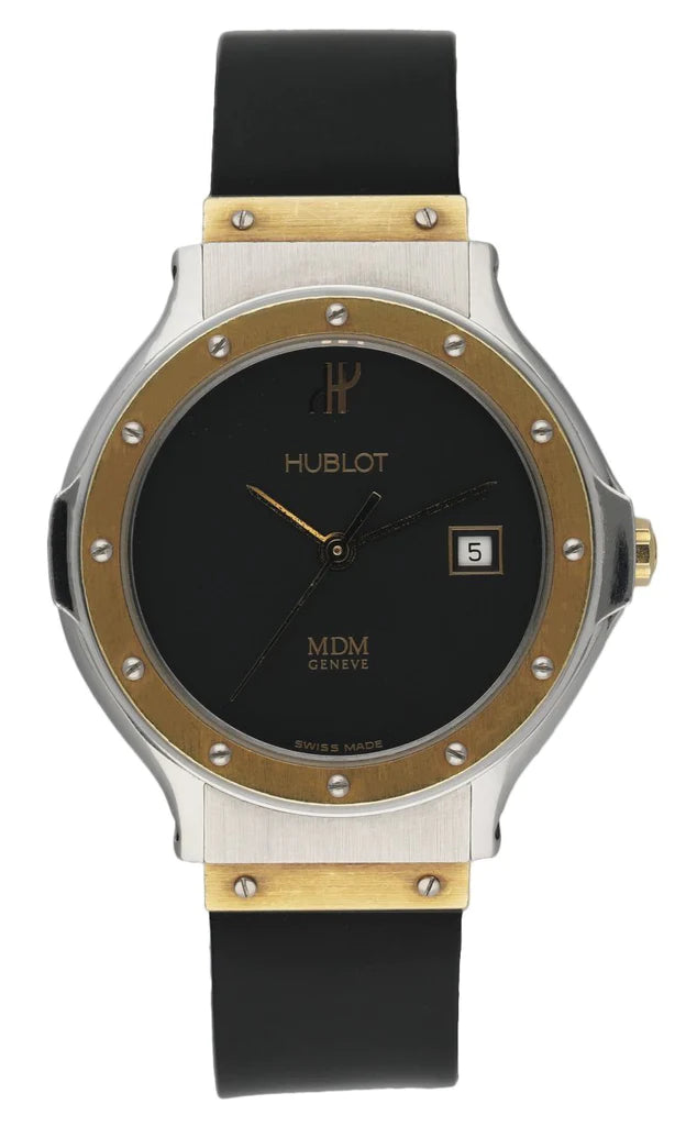 Ladies Hublot Vintage MDM 28mm Two Tone 18K Yellow Gold / Stainless Steel Watch with Black Band. (Pre-Owned)