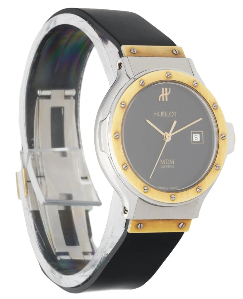 Ladies Hublot Vintage MDM 28mm Two Tone 18K Yellow Gold / Stainless Steel Watch with Black Band. (Pre-Owned)