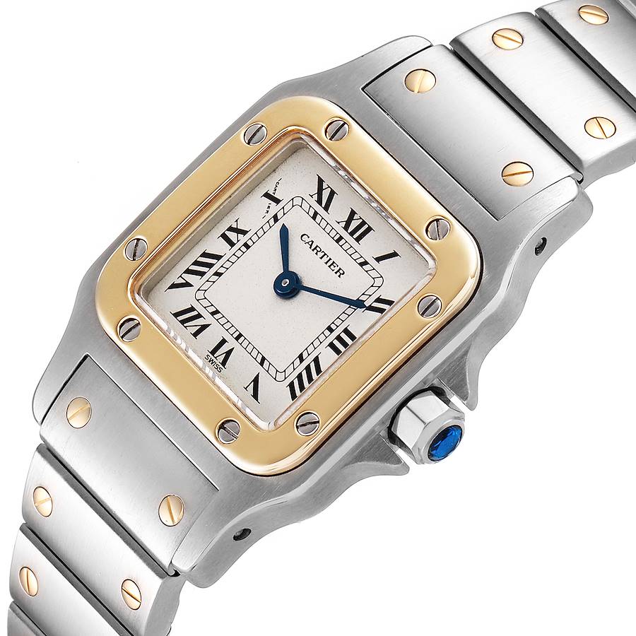 Ladies Medium Cartier Santos Watch in 18K Yellow Gold and Stainless Steel with White Dial. (Pre-Owned)